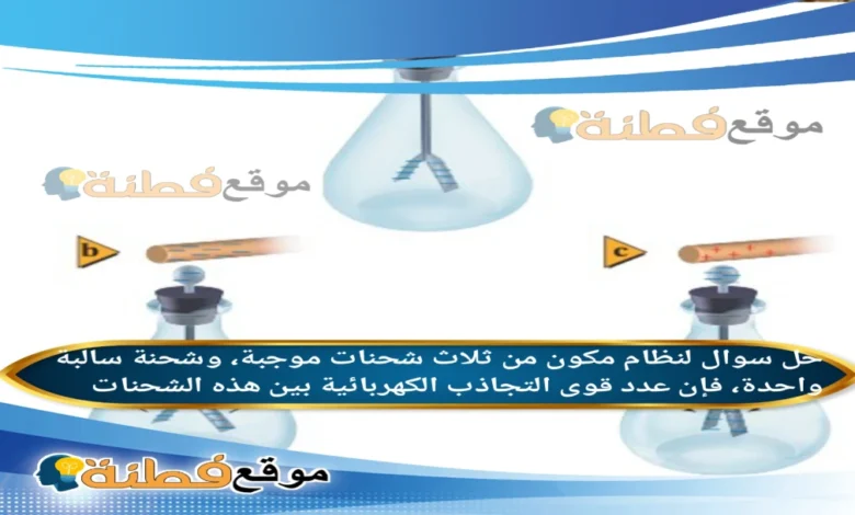لنظام مكون من ثلاث شحنات موجبة، وشحنة سالبة واحدة، فإن عدد قوى التجاذب الكهربائية بين هذه الشحنات