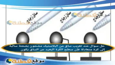 عند تقريب ساق من البلاستيك مشحون بشحنة سالبة إلى كرة متعادلة فإن سطح الكرة البعيد عن الساق يكون