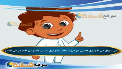 في الجدول التالي تم فرز سجلات الجدول حسب العمر من الأصغر الى الأكبر.