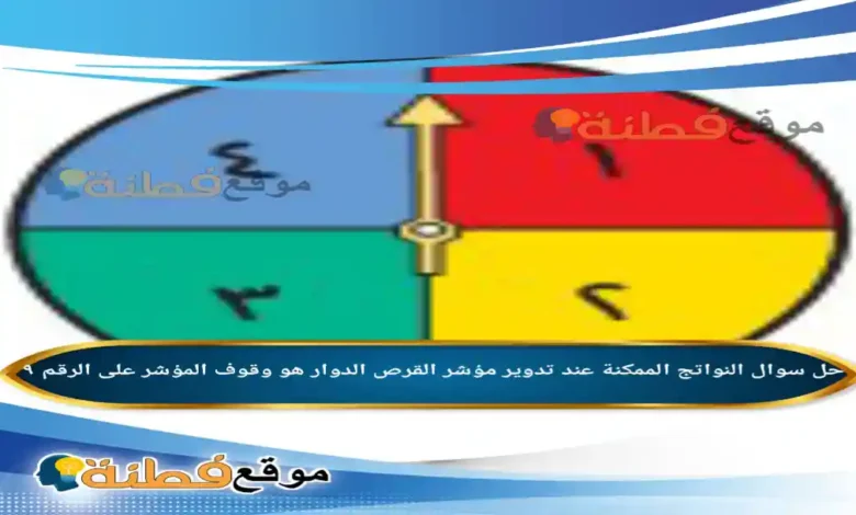 النواتج الممكنة عند تدوير مؤشر القرص الدوار هو وقوف المؤشر على الرقم ٩