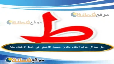 حرف الطاء يكون جسمه الأصلي في خط الرقعة، مثل