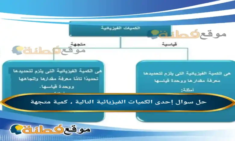 إحدى الكميات الفيزيائية التالية ، كمية متجهة