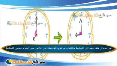 نظر فهد إلى الساعة فكانت ، ما نوع الزاوية التي تتكون من التقاء عقربي الساعة؟