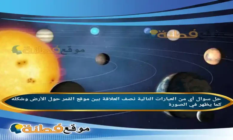 أي من العبارات التالية نصف العلاقة بين موقع القمر حول الأرض وشكله كما يظهر في الصورة