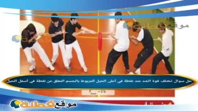 تختلف قوة الشد عند نقطة في أعلى الحبل المربوط بالجسم المعلق عن نقطة في أسفل الحبل .