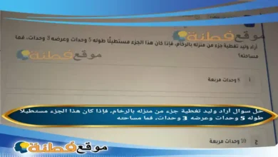 أراد وليد تغطية جزء من منزله بالرخام، فإذا كان هذا الجزء مستطيلا طوله 5 وحدات وعرضه 3 وحدات، فما مساحته